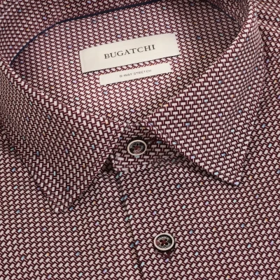 BUGATCHI-L/S OoohCotton® GEOMETRIC SHIRT -BURGUNDY