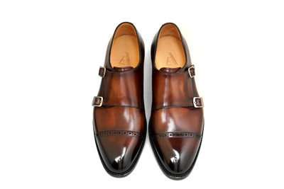 AE -WINSTON DOUBLE MONK STRAP CAP TOE LEATHER SHOE | BROWN
