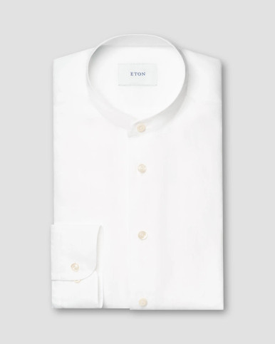 ETON -WHITE BAND COLLAR SOLID PLAIN WEAVE LINEN SHIRT - Alexander Eton