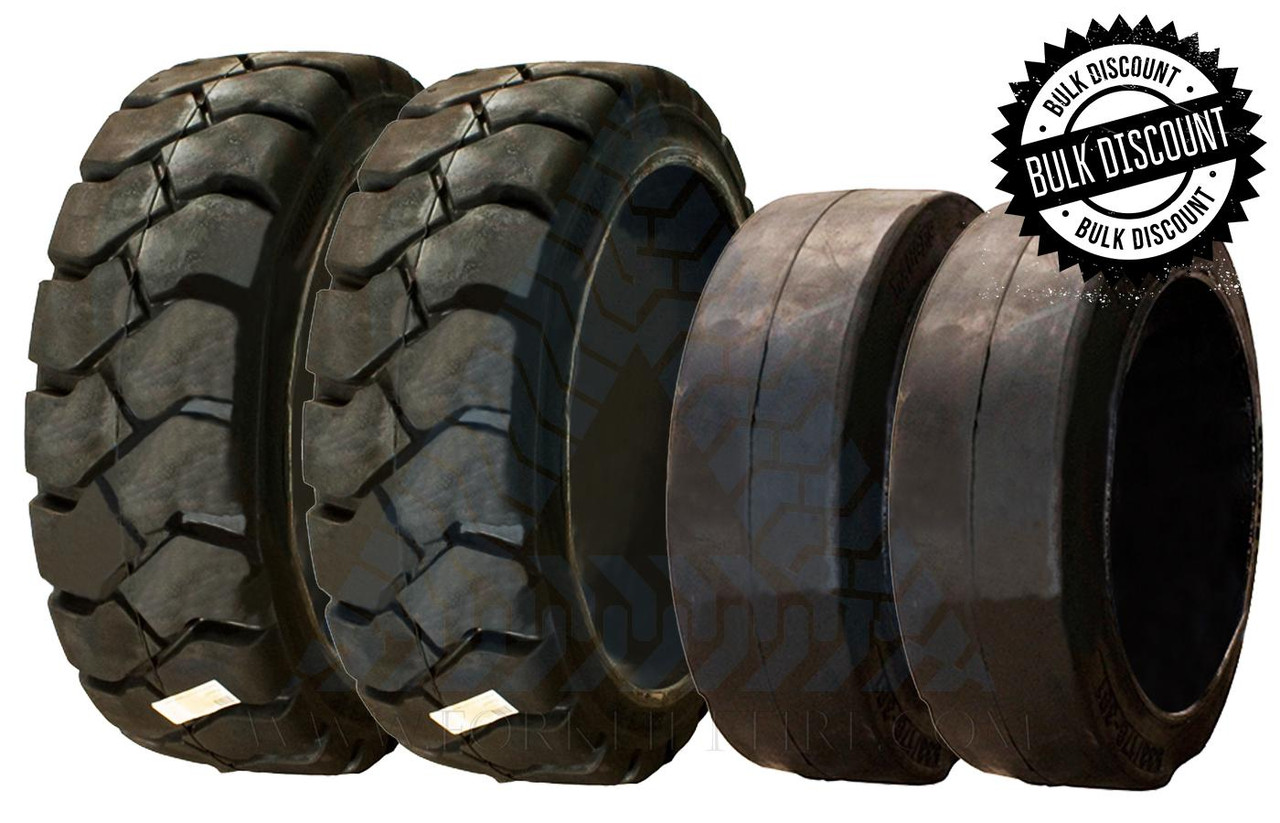 18X7X12-1/8 | 15X5X11-1/4 CUSHION SOLID FORKLIFT TIRES | TR 4X DEAL