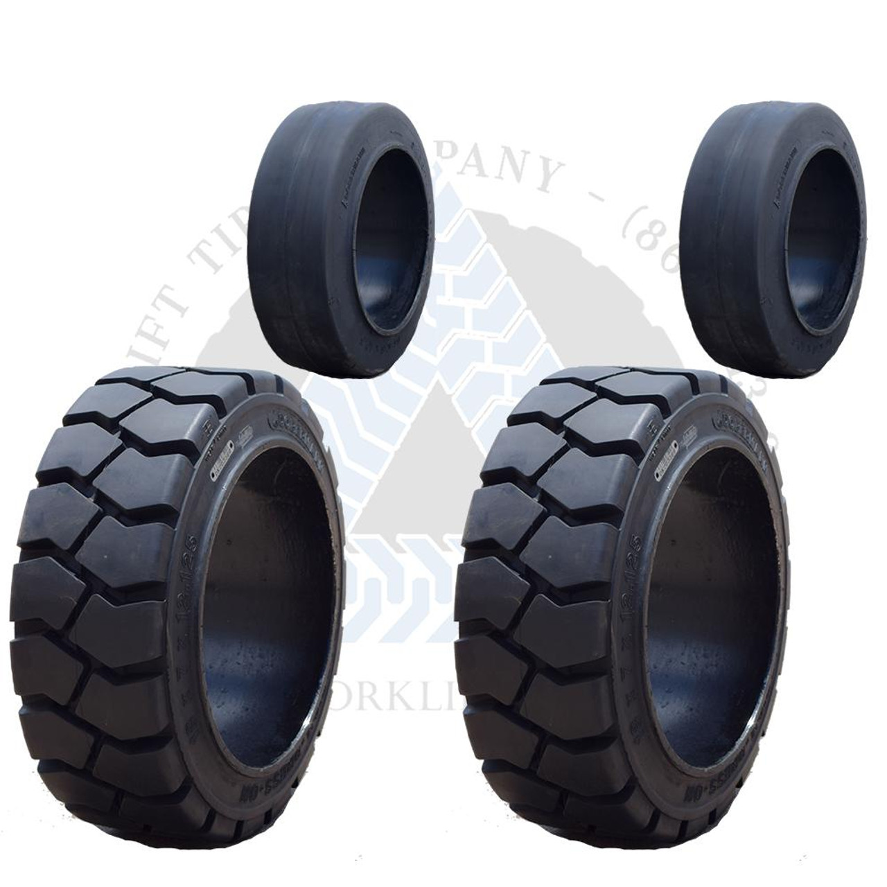 18x6x12-1/8 and 14x4-1/2x8 Black Rubber Forklift Cushion Solid Tires | 4X  DEAL