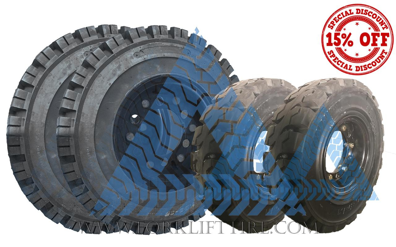 4-Tire Assembly Deal: 7.00-12 & 6.00-9 Solid Tires - 6-Hole Wheels