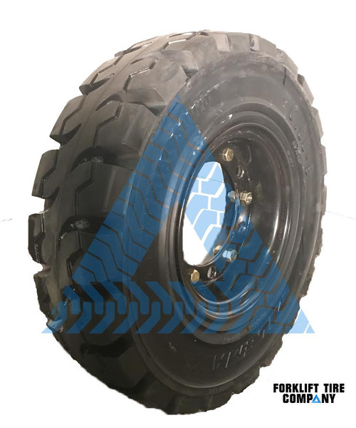 6.00x9 Black Rubber Forklift Resilient Solid Tire and Wheel | 9x4 6-Hole Split Wheel Assembly