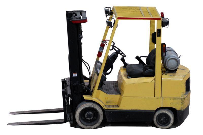 Cushion forklift with non-marking tires on smooth warehouse floor