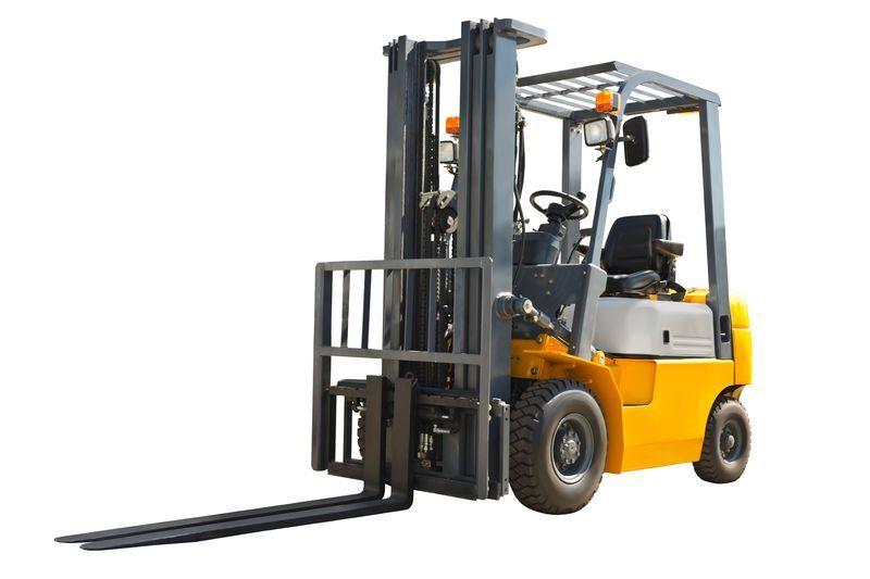 Pneumatic forklift on white background showing air-filled tires