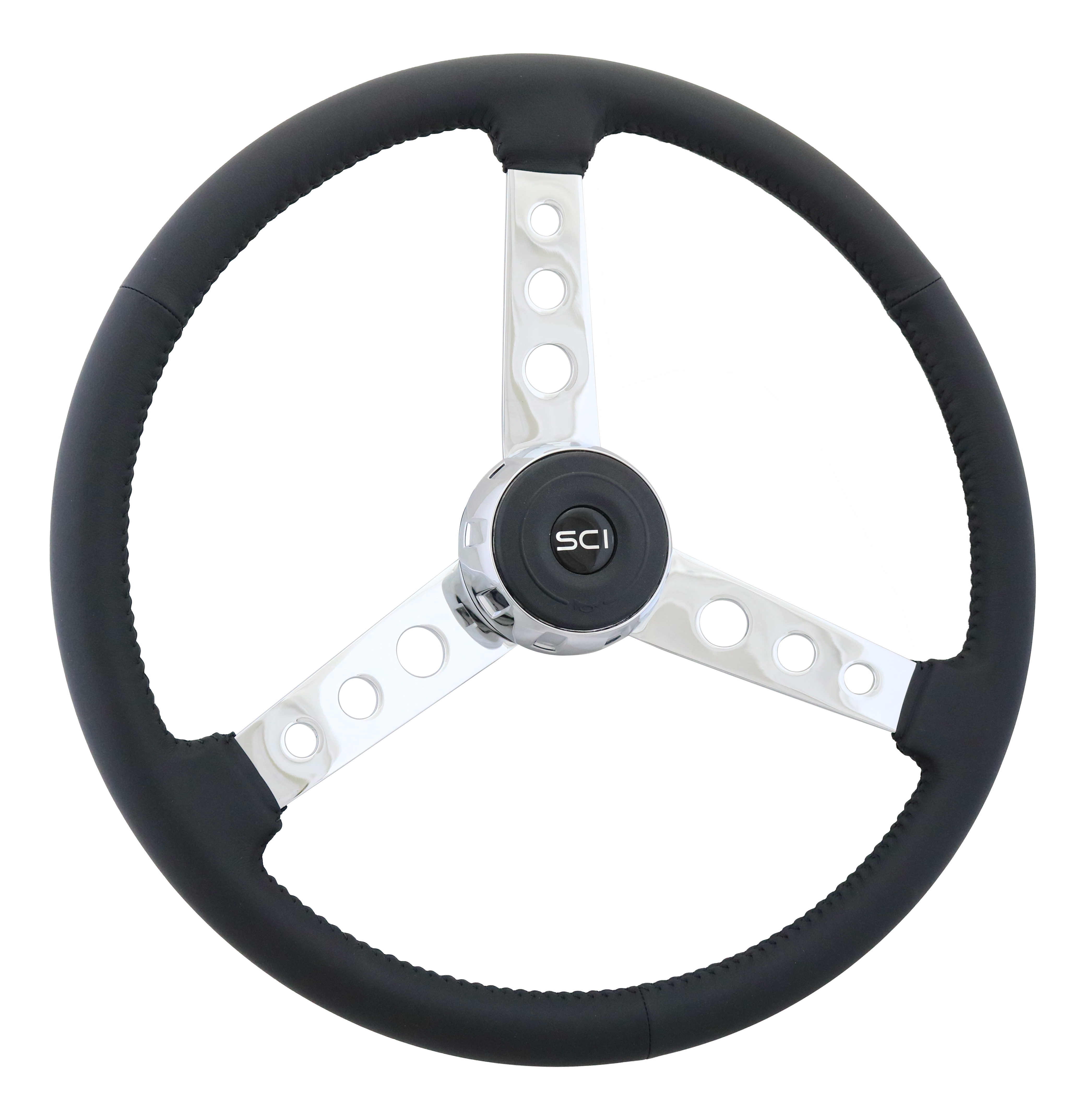 Speedway Motors Classic 3-Spoke Steering Wheel – Black, 13-Inch, Chrome Accents, Universal Fit