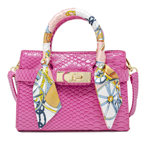 Hot Pink Crocodile Handbag w/ Scarf