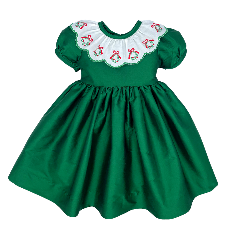 Green Taffeta Wreath Collar Dress