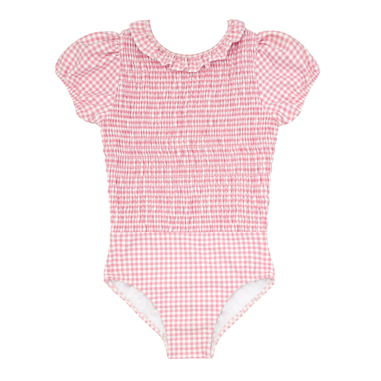 Pink Gingham Puff Sleeve 1 Piece