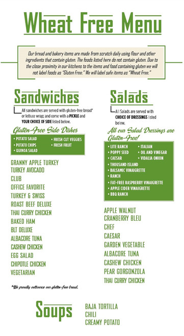 Wheat Free Menu