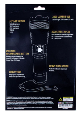 2000 Lumen Adjustable Focus Rechargeable Black Flashlight