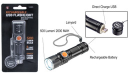 500 Lumen Adjustable Focus USB Rechargeable Direct Charge Flashlight