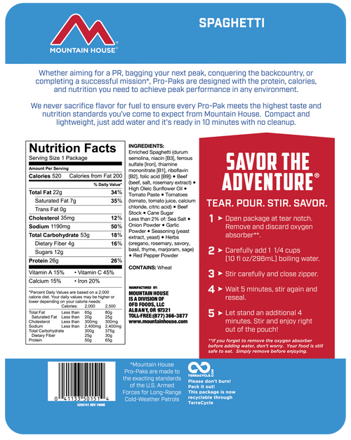 MILITARY Mountain House Spaghetti with Meat Sauce Pro-Pak Pouch MILITARY Mountain House Spaghetti with Meat Sauce Pro-Pak Pouch