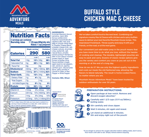 NEW 2022 Mountain House Buffalo Style Chicken Mac & Cheese