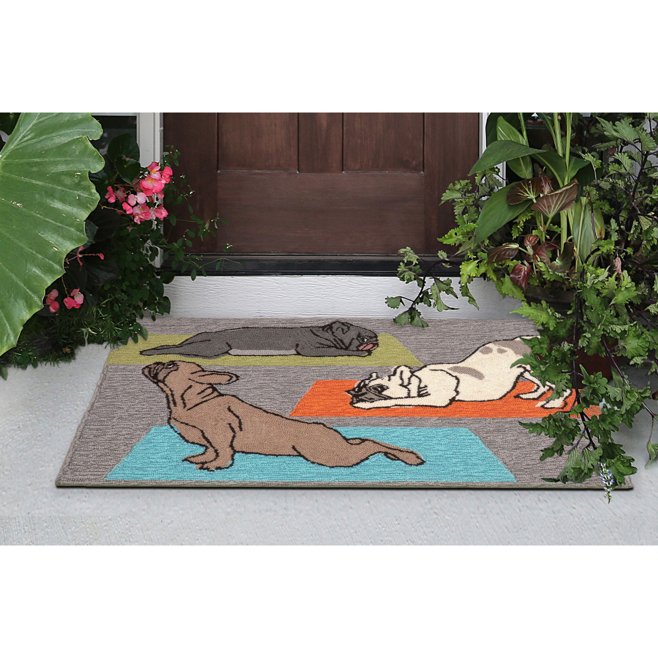 Trans Ocean Liora Manne Frontporch 1488/47 Yoga Dogs Heather Area Rug