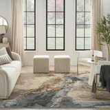 Nourison Silk Shadows SHA23 Beige Blue Area Rug in Living Room