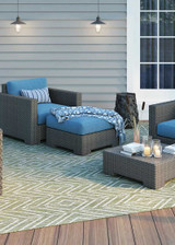 Recife 1318/4412 Cabana Tile Sage Leaf Ivory Area Rug - outdoor patio rug view