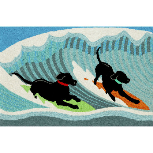 Trans Ocean Liora Manne Frontporch 1473/04 Surfing Dogs Ocean Area Rug