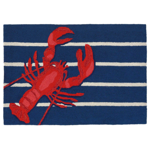 Liora Manne Frontporch 1595/33 Lobster On Stripes Navy Rug