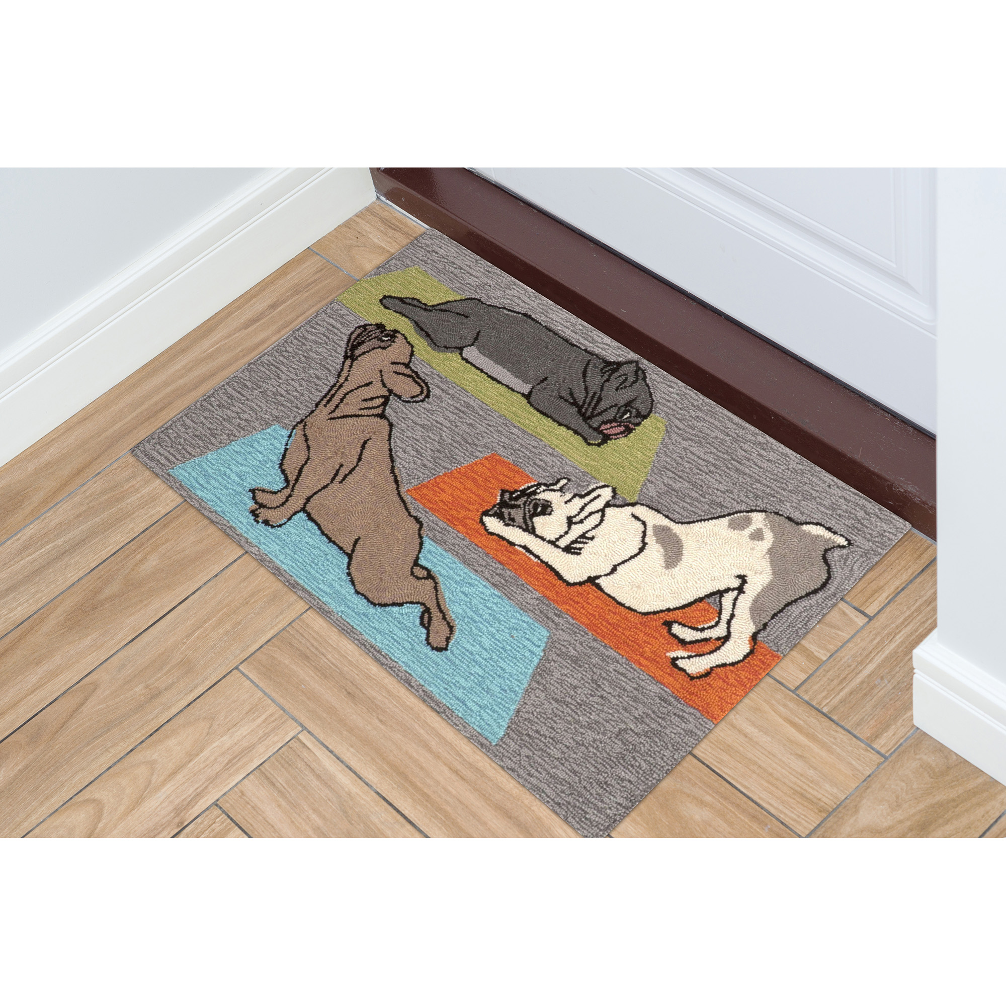 Trans Ocean Liora Manne Frontporch 1488/47 Yoga Dogs Heather Area Rug