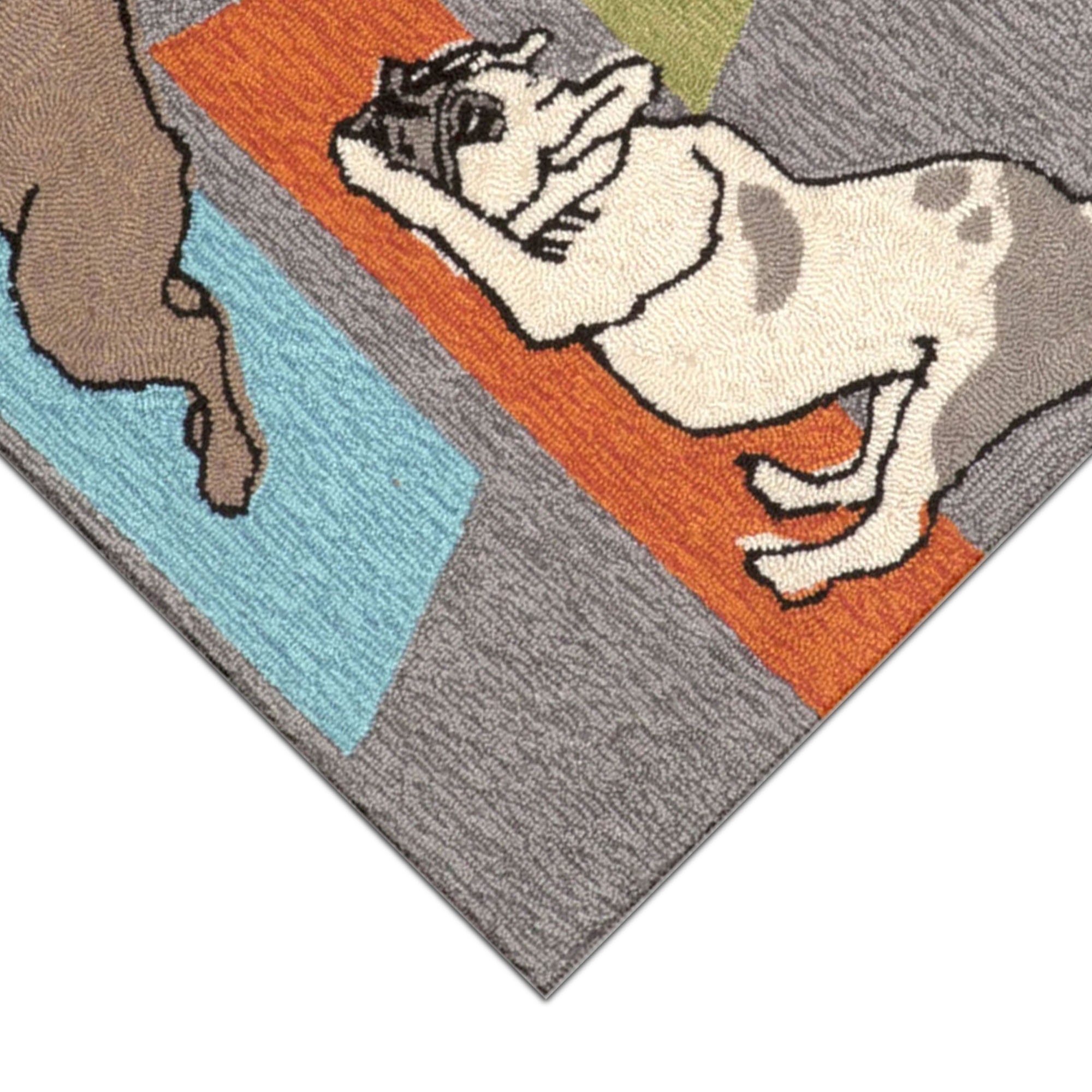 Trans Ocean Liora Manne Frontporch 1488/47 Yoga Dogs Heather Area Rug