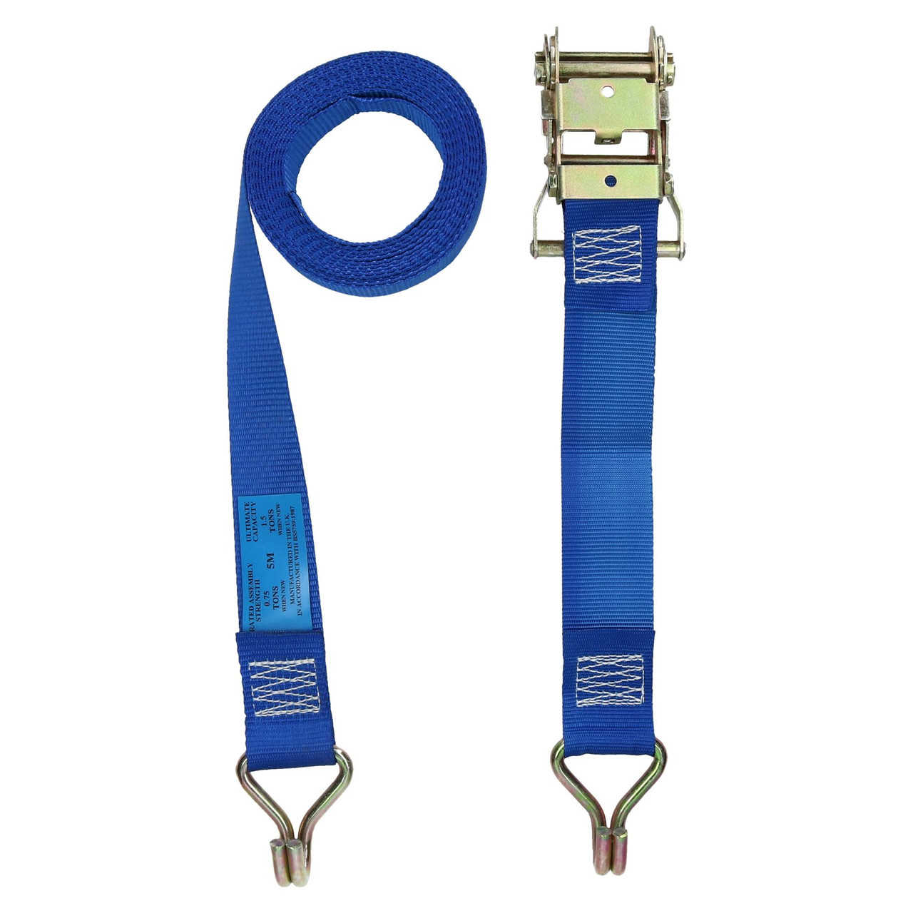 Blue Ratchet Strap Tie Down Trailer 5m Hook Cargo Strap 750kg Lashing x 2 (Pair)