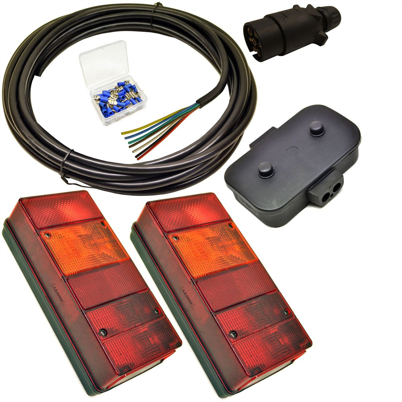Trailer Light Wiring Kit  Large Lights, Plug, Junction Box, 5m Wire, Terminals