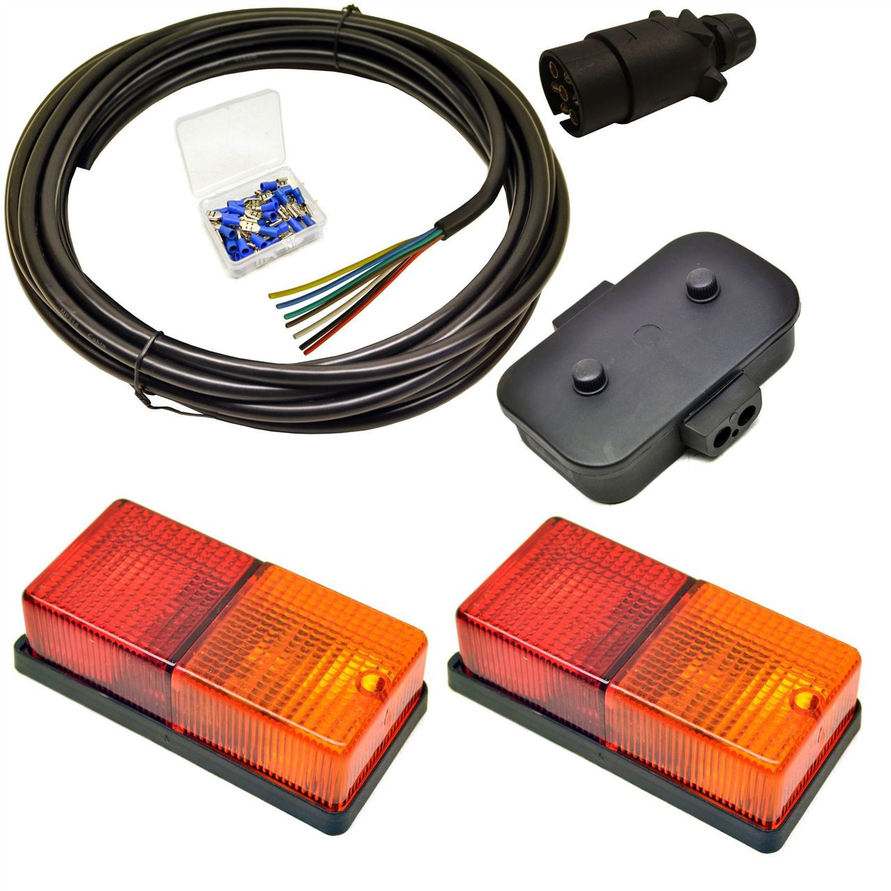 Trailer Light Wiring Kit  Medium Lights, Plug, Junction Box, 5m Wire, Terminals