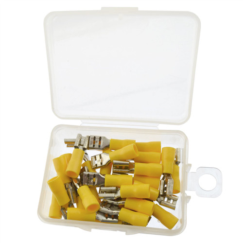 5mm Female Yellow Electrical Cable Wire Spade Terminals Crimps Connectors 25pc 