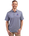 New England Patriots Historic Cutter & Buck Forge Eco Double Stripe Stretch Recycled Mens Polo Tour Blue/White Front Thumbnail Image