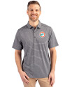 Miami Dolphins Historic Cutter & Buck Forge Recycled Heather Stripe Four-Way Stretch Mens Polo Black Heather Front Thumbnail Image