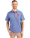 Denver Broncos Historic Cutter & Buck Forge Recycled Heather Stripe Four-Way Stretch Mens Polo Tour Blue Heather Front Thumbnail Image