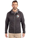 View image 1: Miami Dolphins Historic Cutter & Buck Mainsail Sweater-Knit Mens Full Zip Hooded Jacket Charcoal Heather Front