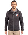 Miami Dolphins Historic Cutter & Buck Mainsail Full Zip Hooded Mens Jacket Charcoal Heather Front Thumbnail Image
