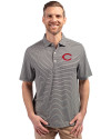 Cincinnati Reds Cutter & Buck Forge Eco Double Stripe Stretch Recycled Mens Polo Black/White Front Thumbnail Image