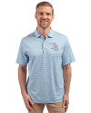 Tampa Bay Rays Cutter & Buck Forge Eco Double Stripe Stretch Recycled Mens Polo Atlas/White Front Thumbnail Image