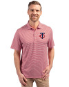 Minnesota Twins Cutter & Buck Forge Eco Double Stripe Stretch Recycled Mens Polo Cardinal Red/White Front Thumbnail Image