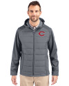 Cincinnati Reds Cutter & Buck Evoke Hybrid Eco Softshell Recycled Full Zip Mens Big & Tall Hooded Jacket Elemental Grey Front Thumbnail Image