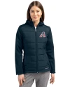 View image 1: Arizona Diamondbacks Stars & Stripes Cutter & Buck Evoke Recycled Honeycomb Fleece Womens Hybrid Full Zip Jacket Navy Blue Front