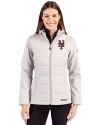 New York Mets Cutter & Buck Evoke Hybrid Softshell Recycled Full Zip Womens Hooded Jacket CONCRETE Front Thumbnail Image