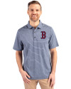 Boston Red Sox Cutter & Buck Forge Eco Heather Stripe Stretch Recycled Mens Polo Navy Blue Heather Front Thumbnail Image
