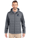 Miami Marlins Cutter & Buck Evoke Hybrid Softshell Recycled Full Zip Mens Hooded Jacket Elemental Grey Front Thumbnail Image