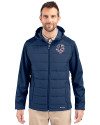 Minnesota Twins Stars & Stripes Cutter & Buck Evoke Hybrid Softshell Recycled Full Zip Mens Hooded Jacket Navy Blue Front Thumbnail Image