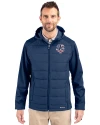 View image 1: Minnesota Twins Stars & Stripes Cutter & Buck Evoke Recycled Honeycomb Fleece Mens Hybrid Full Zip Jacket Navy Blue Front