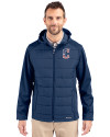 Cleveland Guardians Stars & Stripes Cutter & Buck Evoke Hybrid Softshell Recycled Full Zip Mens Hooded Jacket Navy Blue Front Thumbnail Image