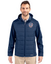 Milwaukee Brewers Stars & Stripes Cutter & Buck Evoke Hybrid Softshell Recycled Full Zip Mens Hooded Jacket Navy Blue Front Thumbnail Image