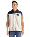 View image 1: Milwaukee Brewers Cutter & Buck Cascade Epic Comfort Recycled Sherpa Fleece Mens Full Zip Vest Shell/Navy Blue Front