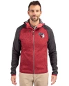 Cleveland Guardians Cutter & Buck Mainsail Full Zip Hooded Mens Jacket Cardinal Red Heather/Charcoal Heather Front Thumbnail Image