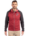 Pittsburgh Pirates Stars & Stripes Cutter & Buck Mainsail Full Zip Hooded Mens Jacket Cardinal Red Heather/Charcoal Heather Front Thumbnail Image