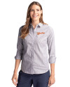 Idaho State Bengals College Vault Cutter & Buck Stretch Oxford Stripe Womens Long Sleeve Dress Shirt Charcoal Front Thumbnail Image